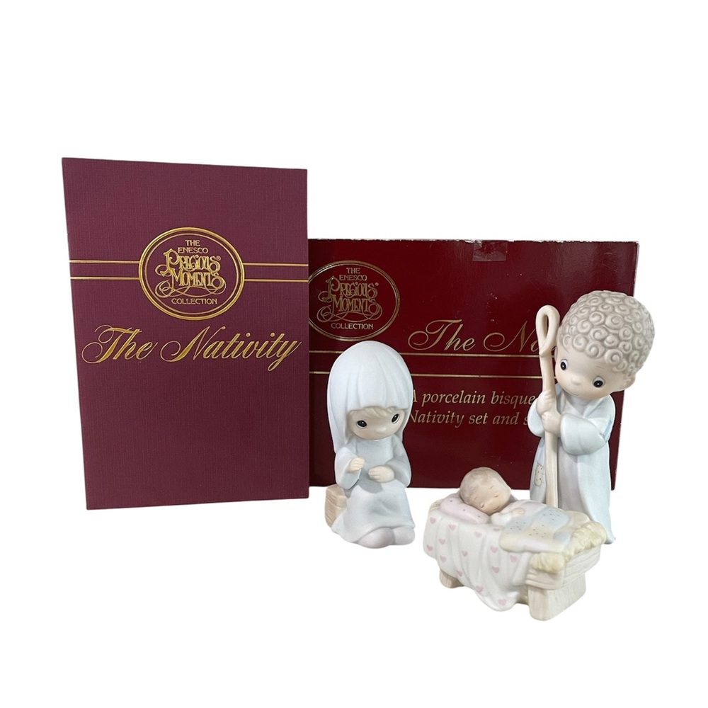 Precious Moments 1986 Enesco "COME LET US ADORE HIM" 3pcs Nativity set # 142735